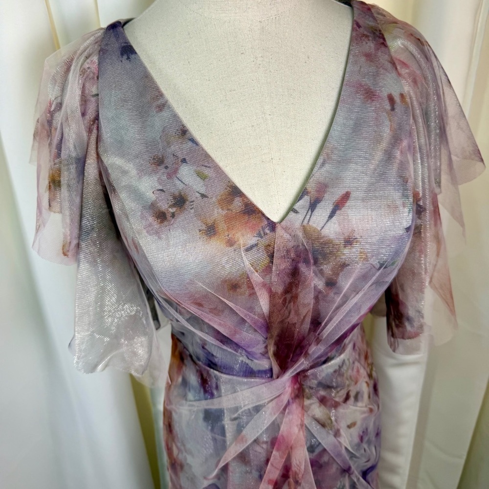 NWT Rene Ruiz Collection ‘Flutter Sleeve Tulle Cocktail Dress’ in Purple Floral - Picture 5 of 16